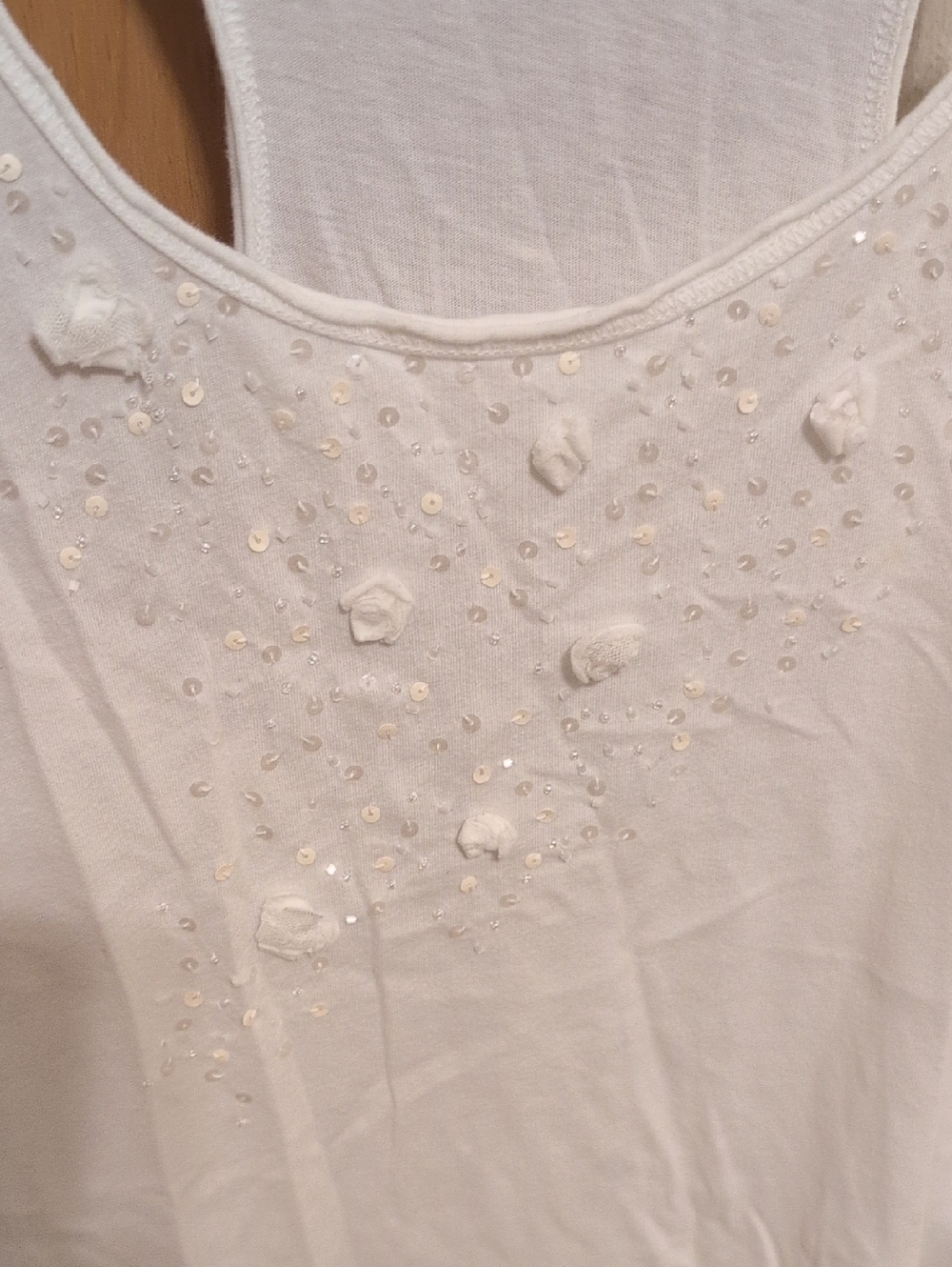 Hollister White Tank Top with Sequin Accents and Rosette Details